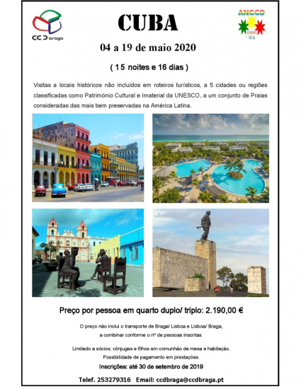 CCD Braga | Cuba 2020, de 4 a 19 de maio, 15 noites e 16 dias