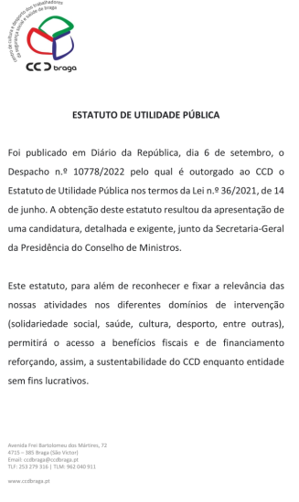CCD Braga | Estatuto de Utilidade Pública
