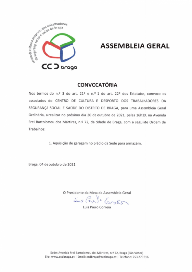 CCD Braga | Convocatória CCD Braga | Convocatória